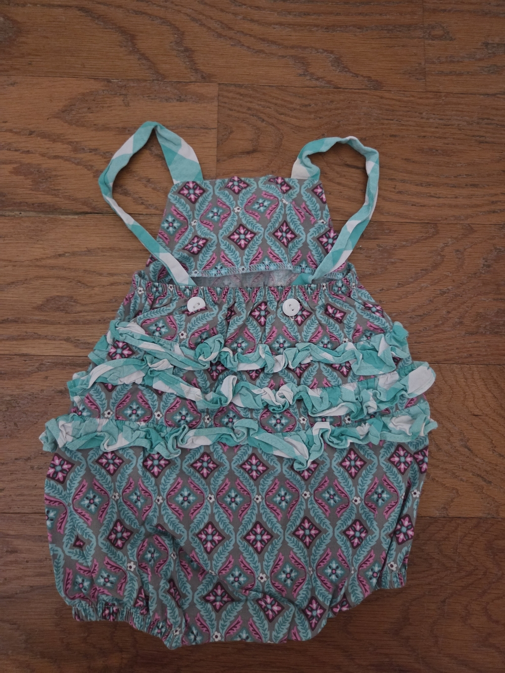 Girls' Ricrac & Ruffles Patterned Ruffle One-Piece 18 Mo Outfit - Picture 2 of 3